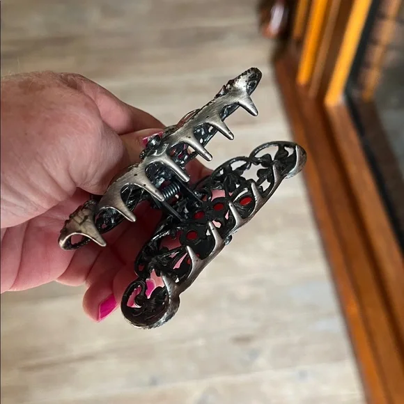 Floral Metal Hair Clip with Pink Accents - Picture 3 of 3